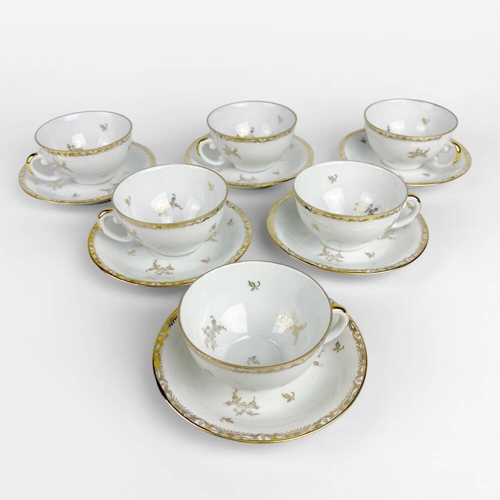6 cups and saucers sfp foëcy émaux de limoges