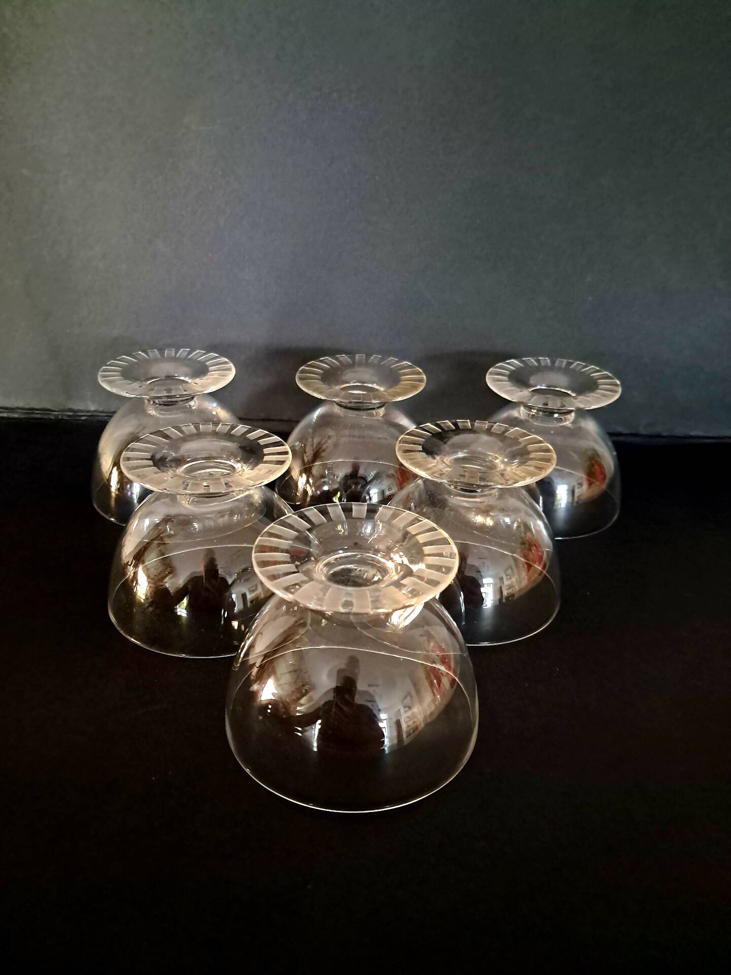 6 crystal champagne coupes Daum Nancy 1930s
