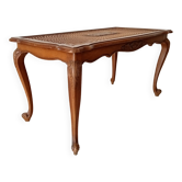 Table basse chippendale vintage en hêtre et rotin style Louis XV