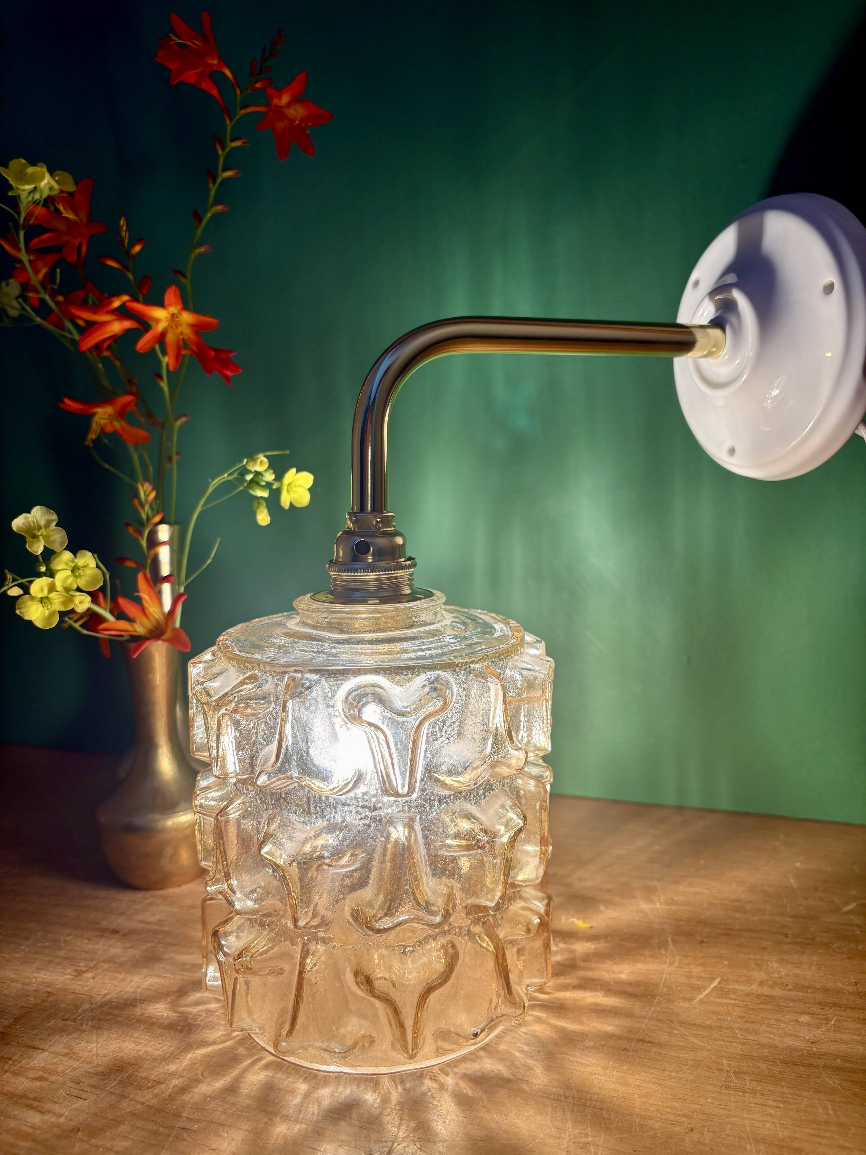 Vintage amber glass globe wall light