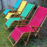 Set of four folding automatic deckchairs with Ergelax footrest never used