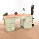 Industrial old desk workbench light green