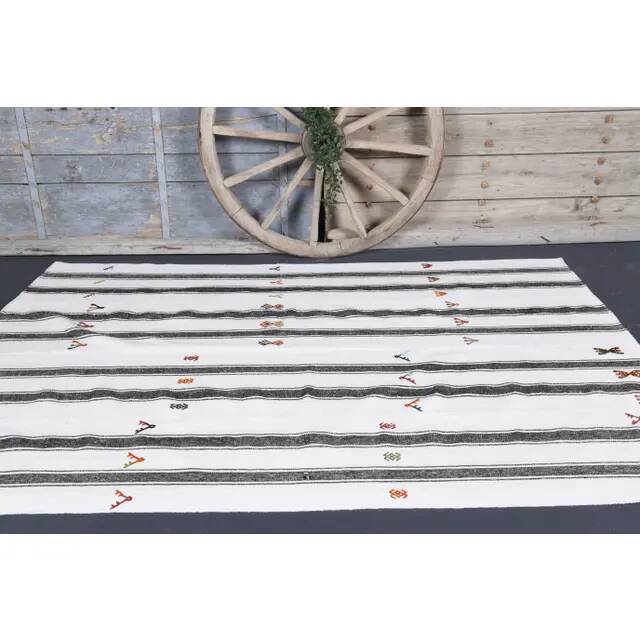 Vintage Turkish Hand-Knotted Wool Cotton White Kilim Area Rug 178x261