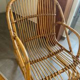 Rare pair of vintage rattan and wicker armchairs from the 1950s