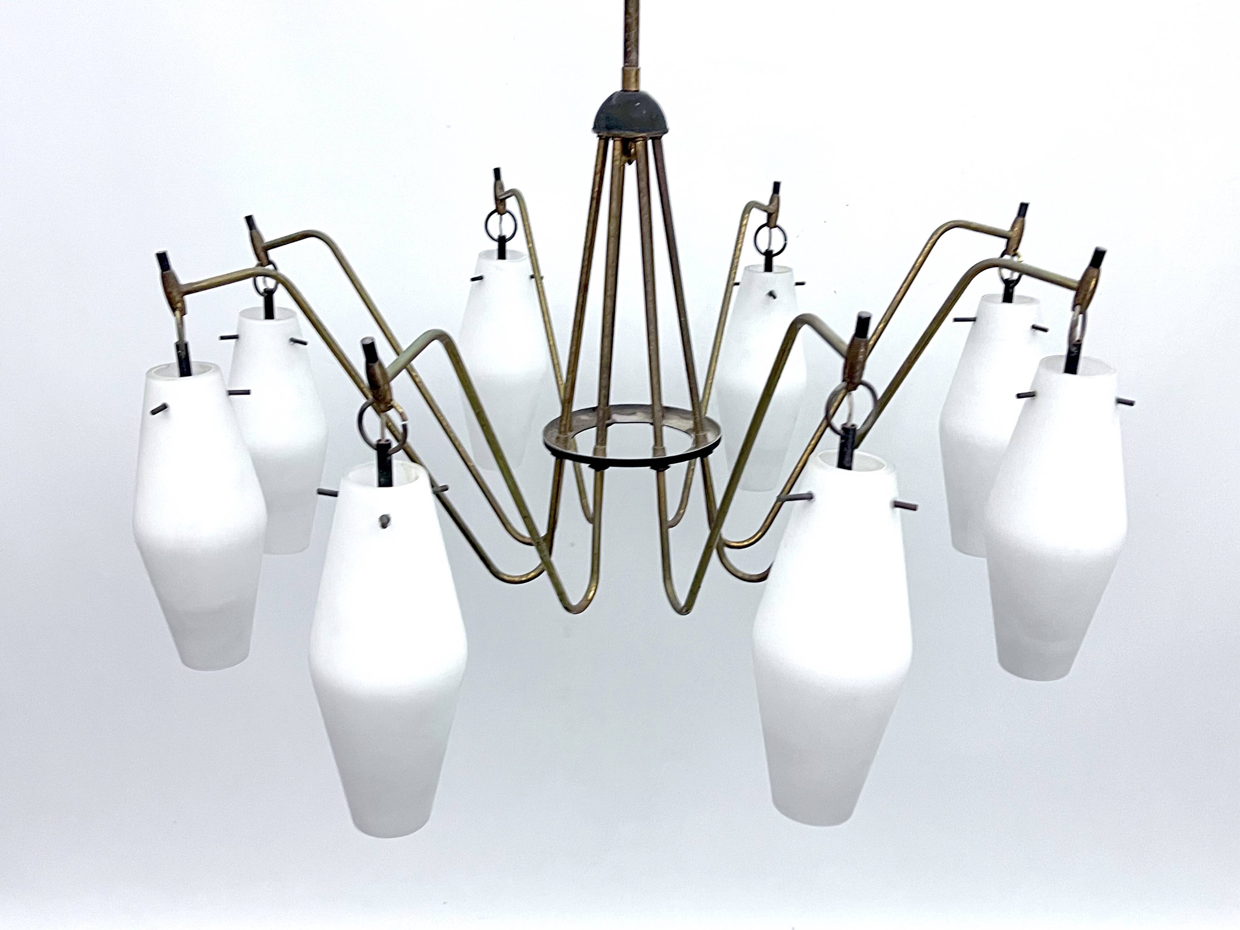 Mid-Century Large 8 arms Arredoluce manner chandelier. Italy 1950s