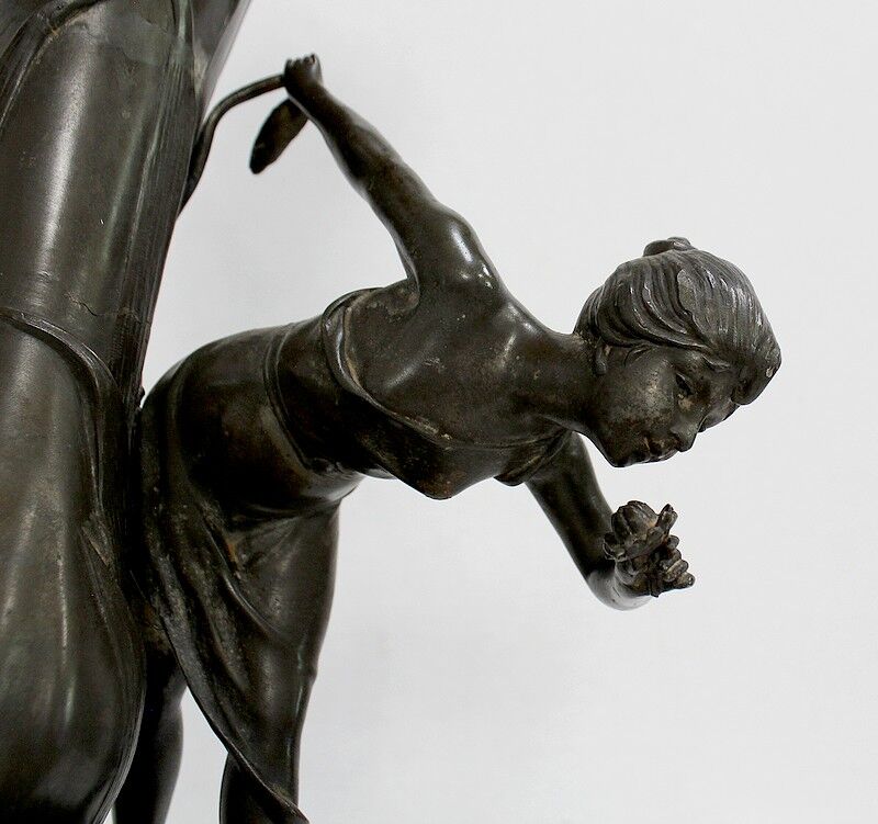 Pewter vase, "Young woman picking a water lily", signed P. Jean, Art Nouveau early twentieth century