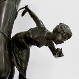 Pewter vase, "Young woman picking a water lily", signed P. Jean, Art Nouveau early twentieth century