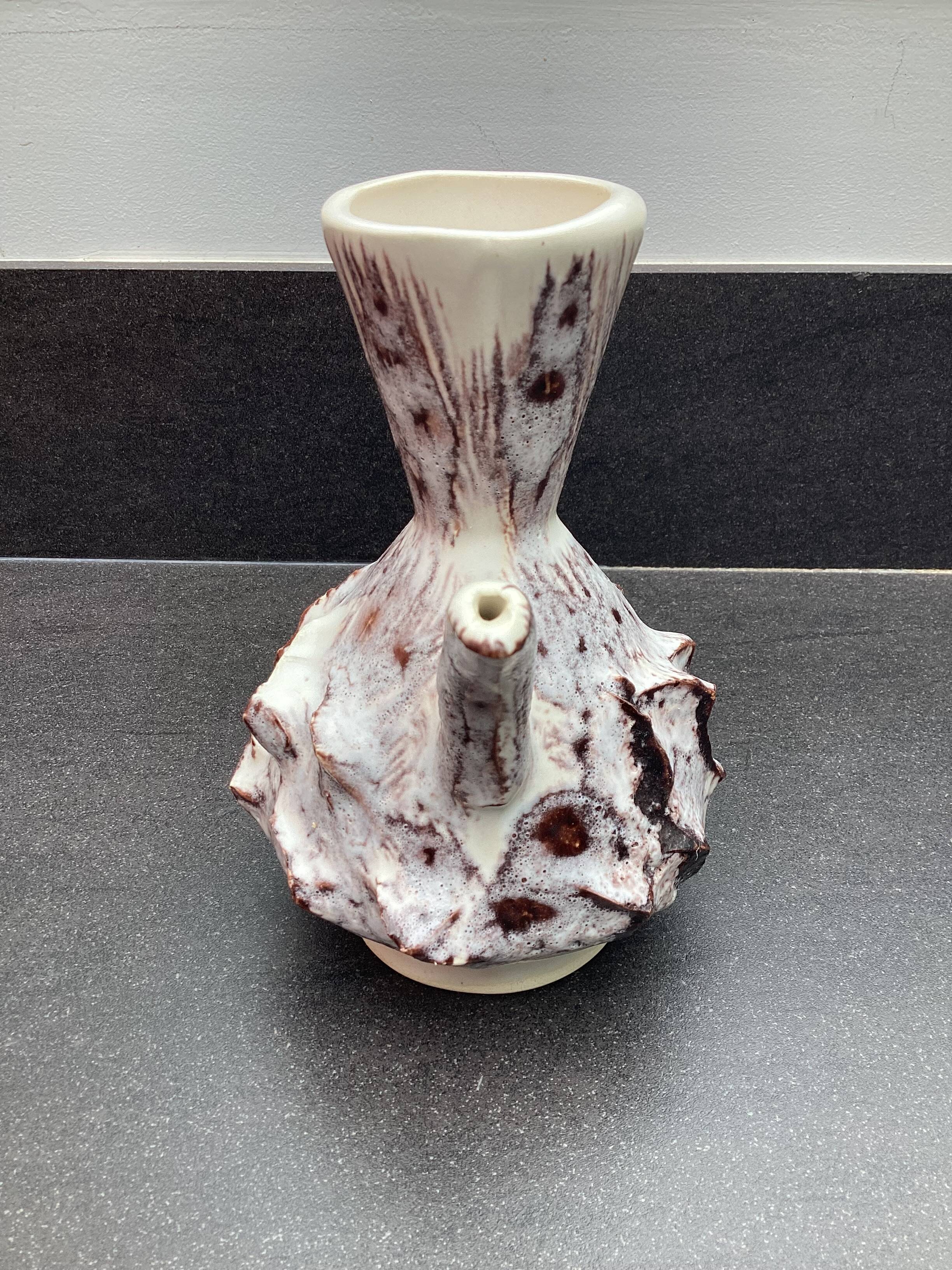 Sea foam ceramic pitcher vase, Vallauris, attributed to JAK