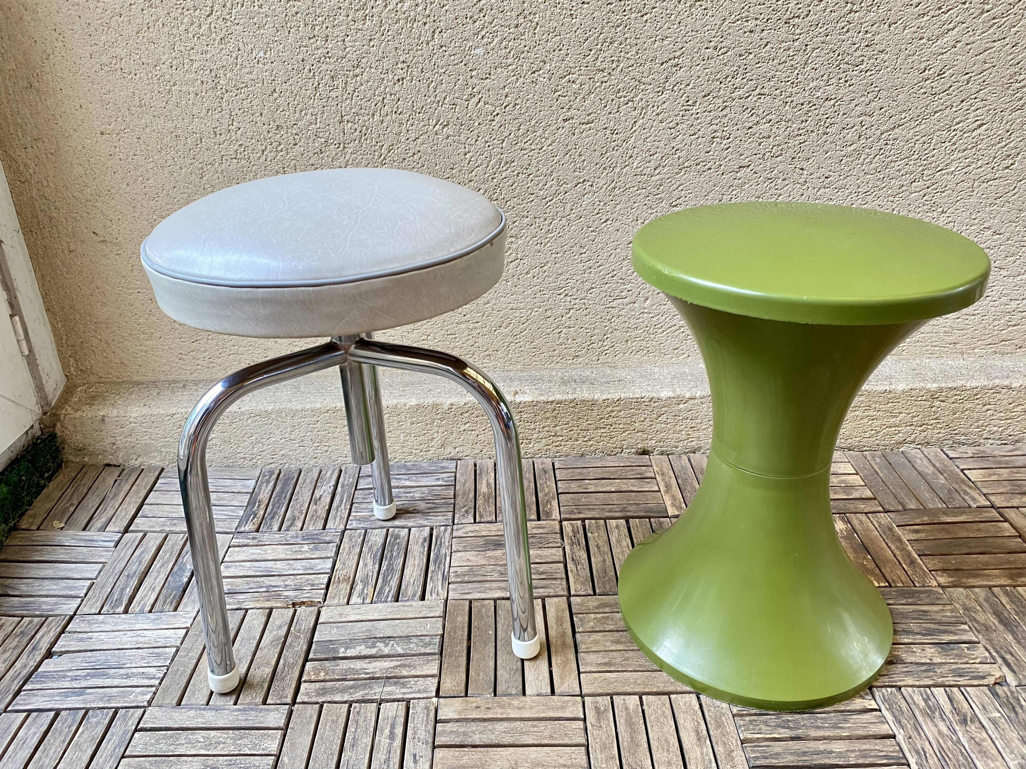 Stool tripod swivel workshop height adjustable skai & chrome vintage 60s