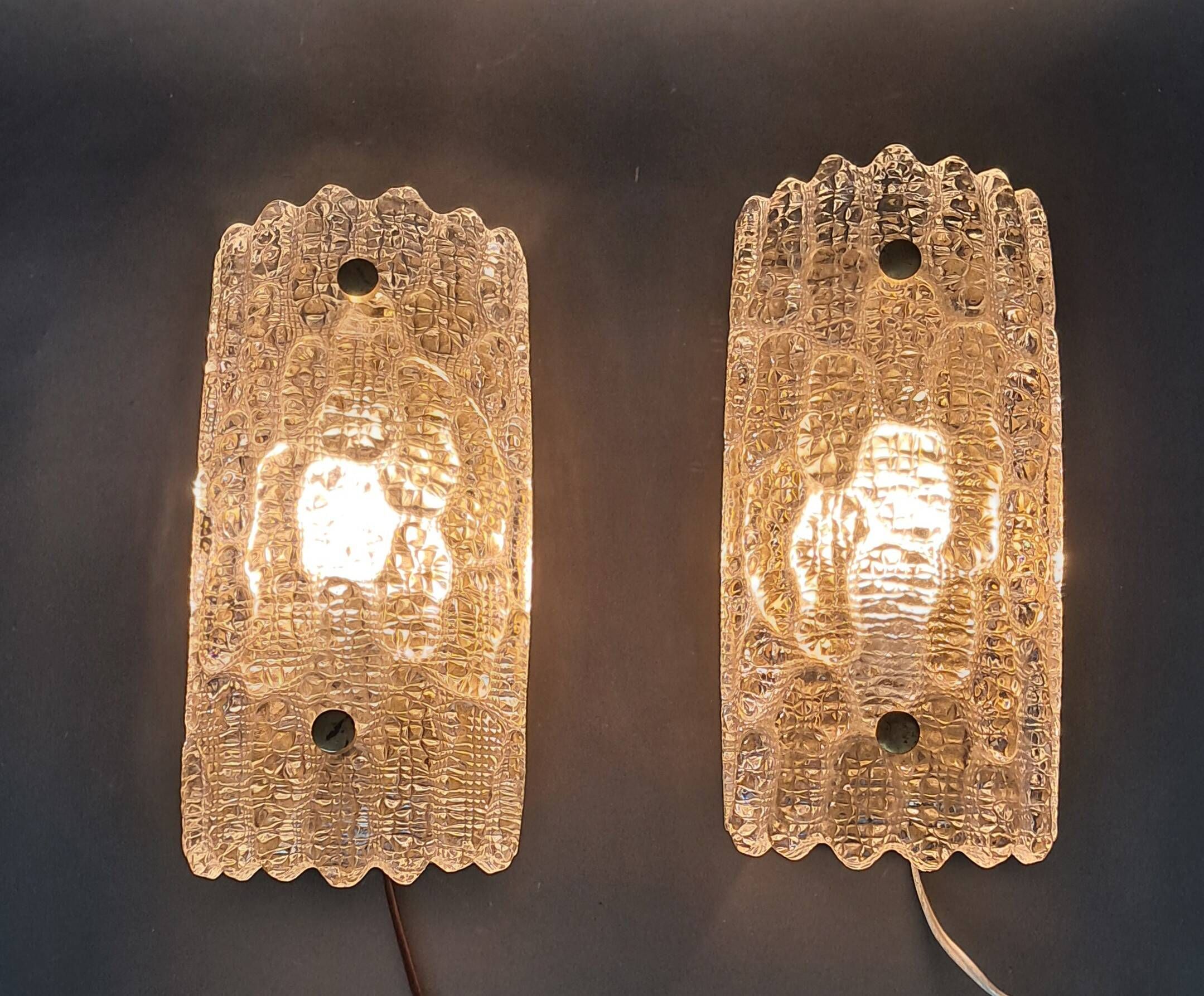 Pair of gilt brass and crystal sconces by Carl Fagerlund for Orrefors, 1960.