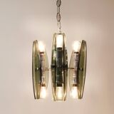 Glass and chrome suspension light in Fontana Arte style by Veca Murano, Italy.