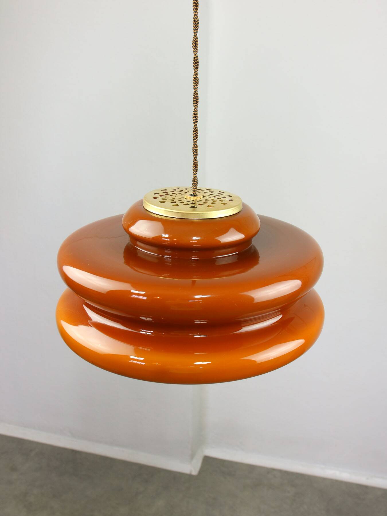 Mid-century italian brass and glass pendant lamp