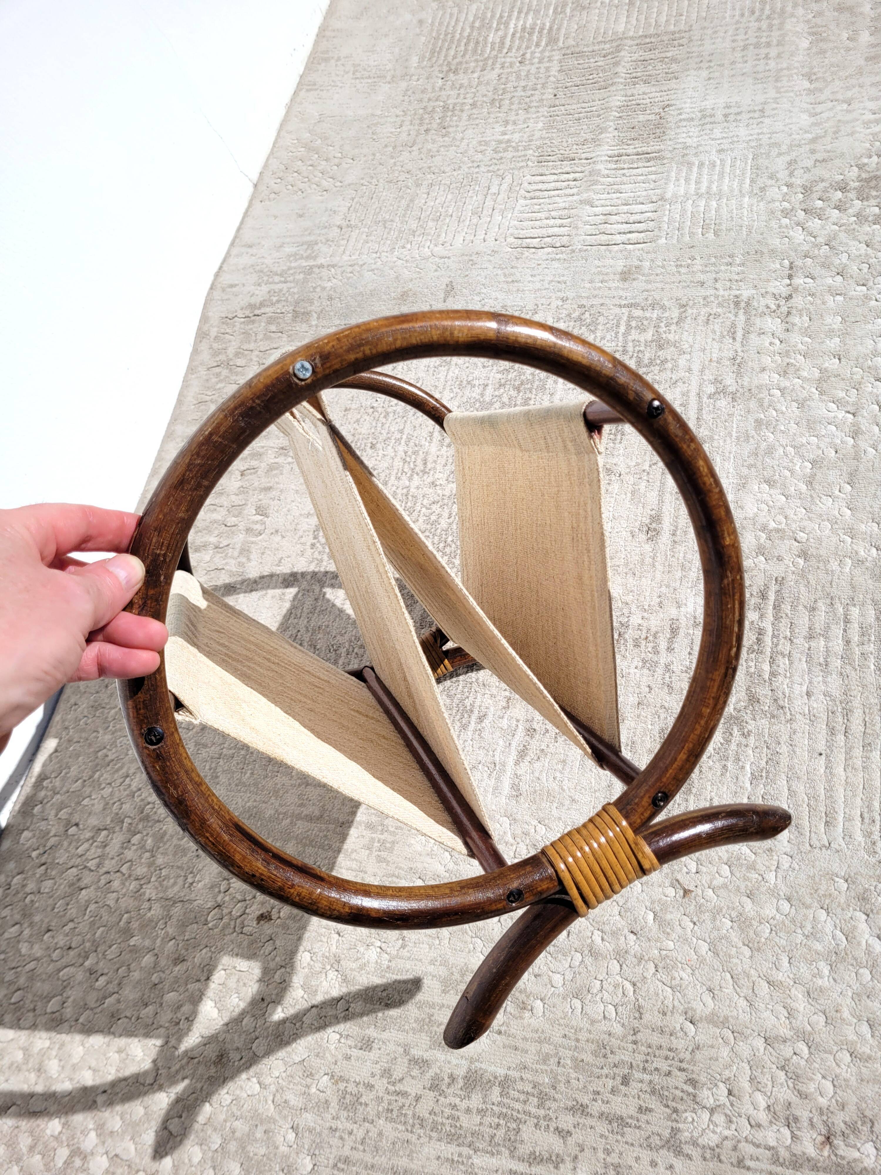 Door magazines rattan canvas ecru round