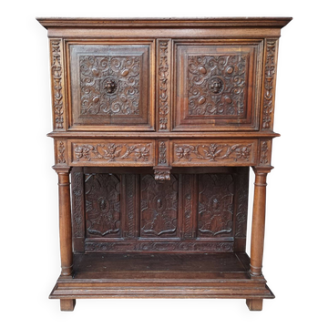 Renaissance oak carved buffet cabinet