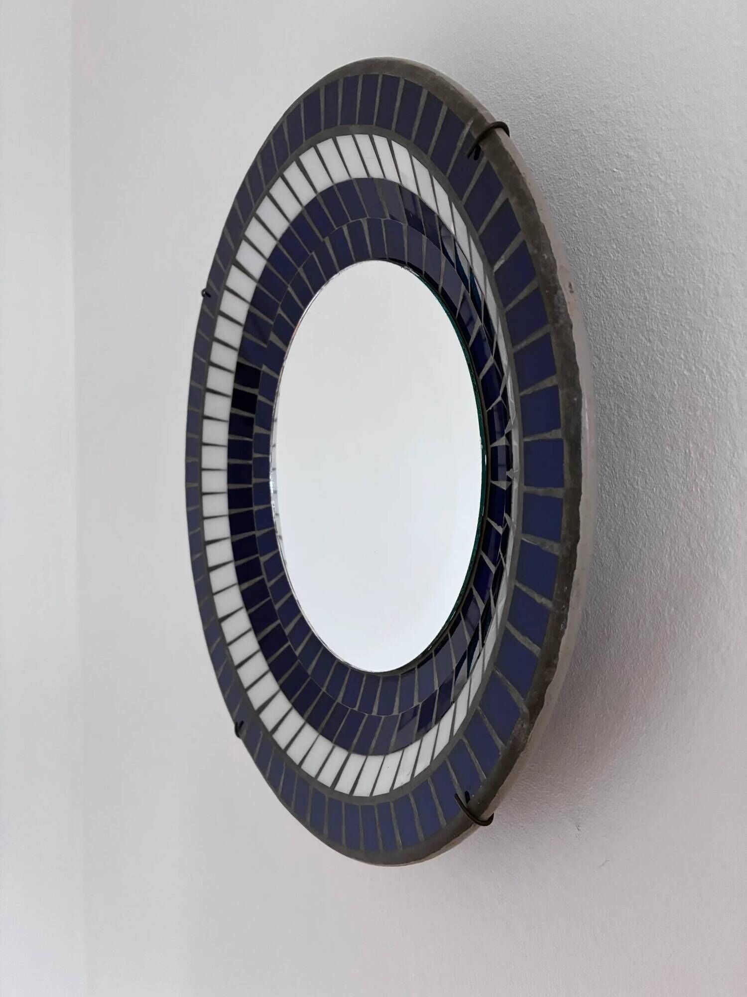 Vintage Danish round mosaic wall mirror, marked B. J. H. Moller, 1970s