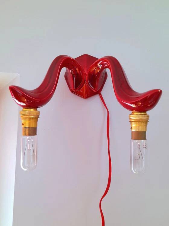Red Art Deco ceramic wall light