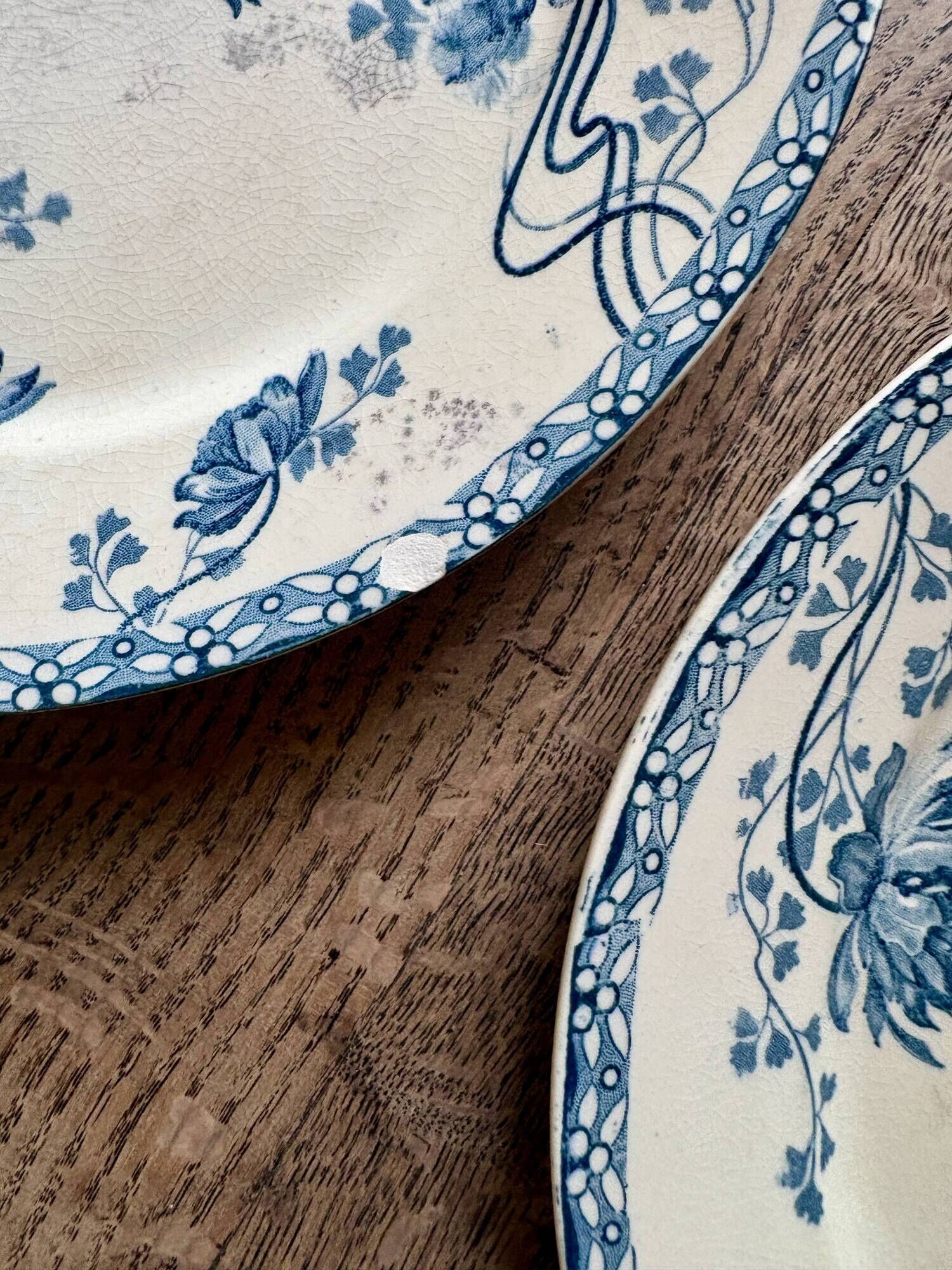 Set of 10 antique flat plates in ironstone, Royat from Sarreguemines.