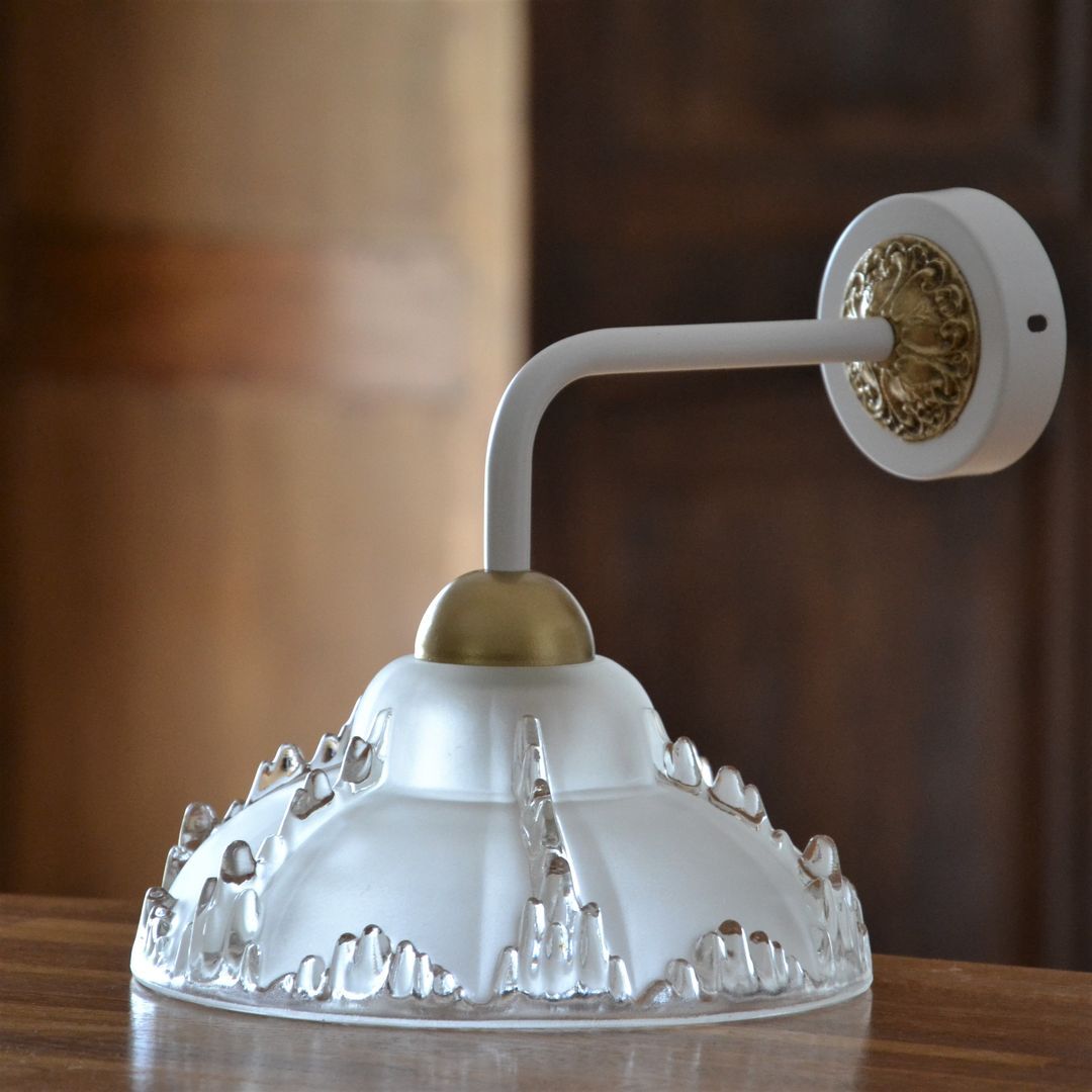 Art Nouveau glass wall lamp - white and gold finishes
