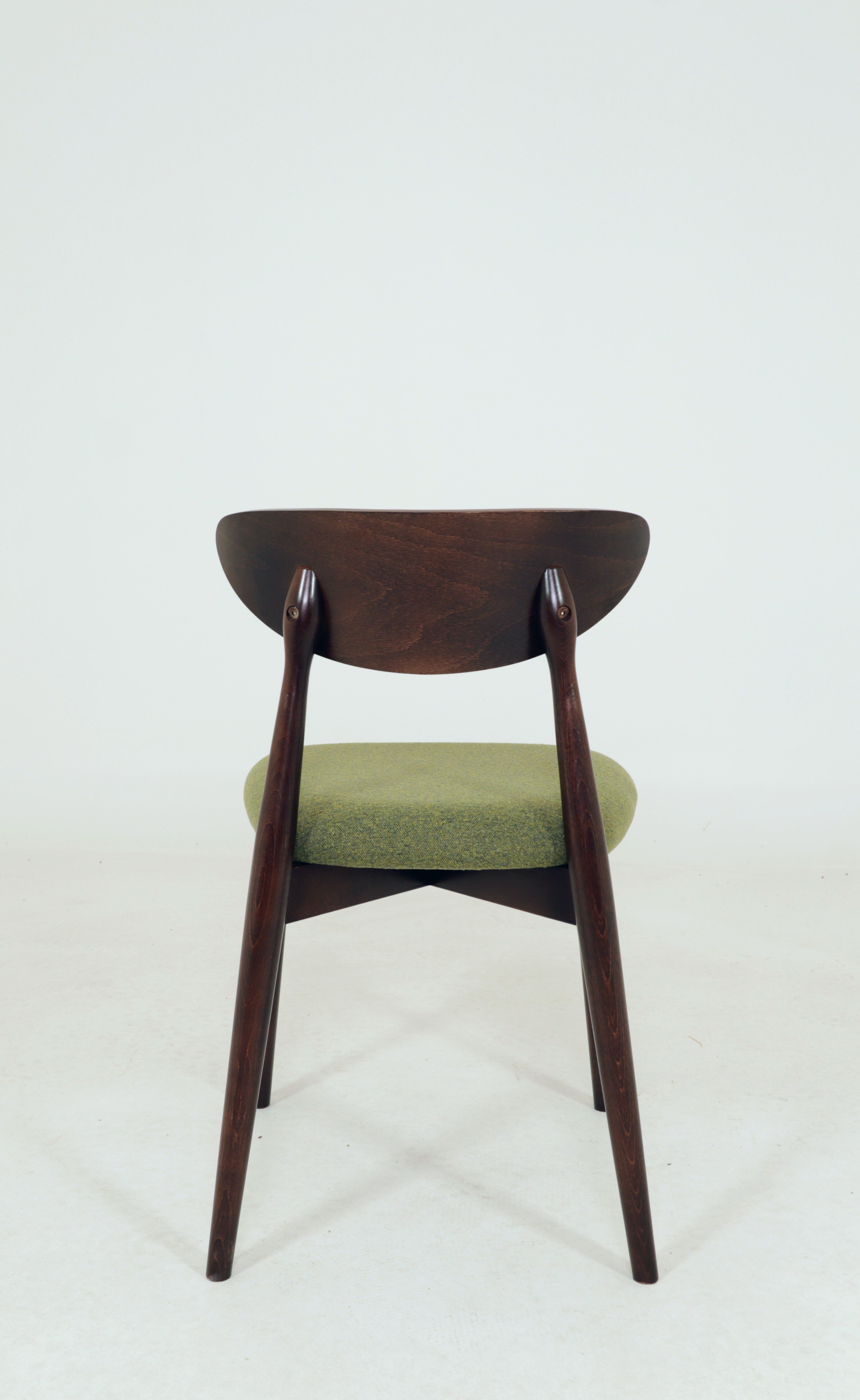Modern Set of 2 Dining Chairs, Avocado Green Bouclè and Dark Wood