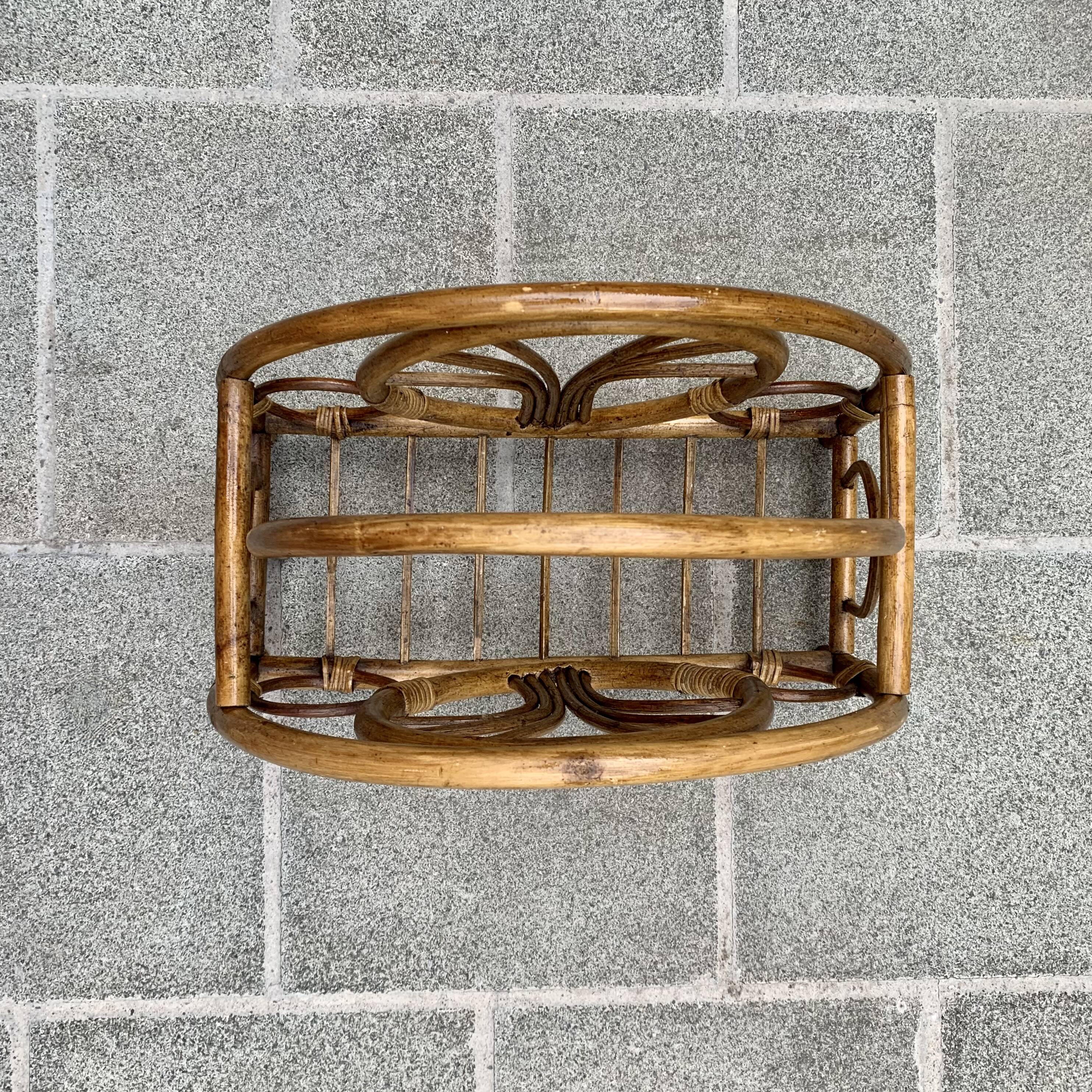 Vintage bamboo and wicker magazine rack