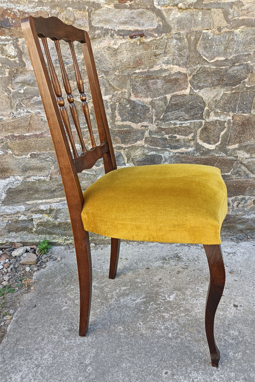Pair of Louis Philippe chairs, wood and yellow ochre velvet, vintage, 60s
