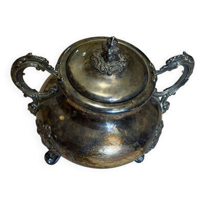 Sucrier ancien en métal argenté, style rocaille