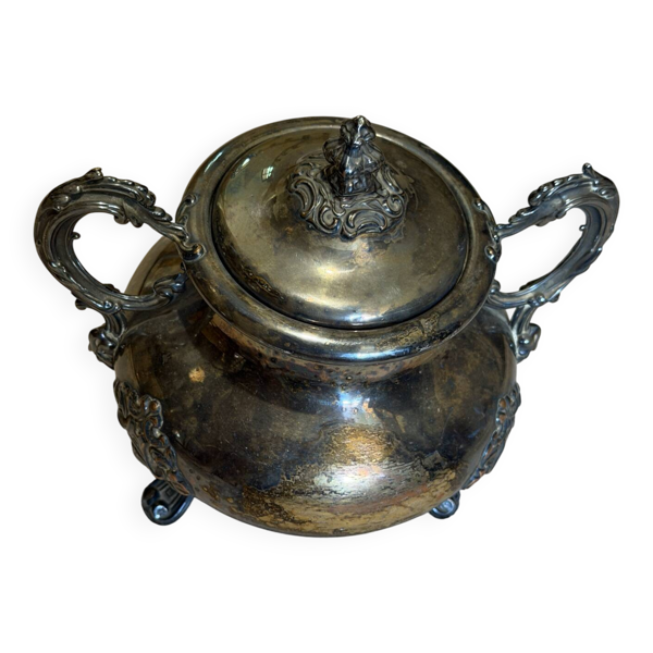 Sucrier ancien en métal argenté, style rocaille