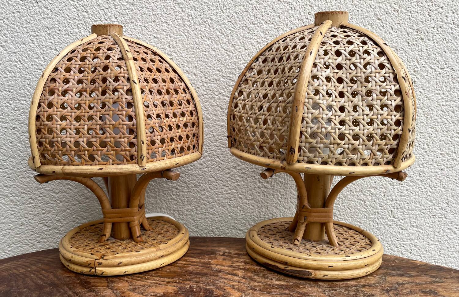 Pair of Italian rattan lamps