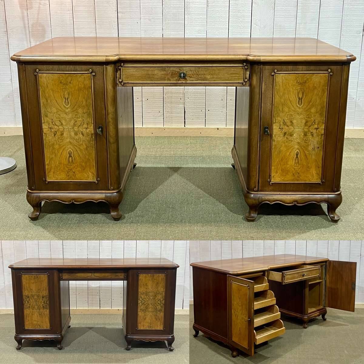 1950s English desk in walnut and oak
