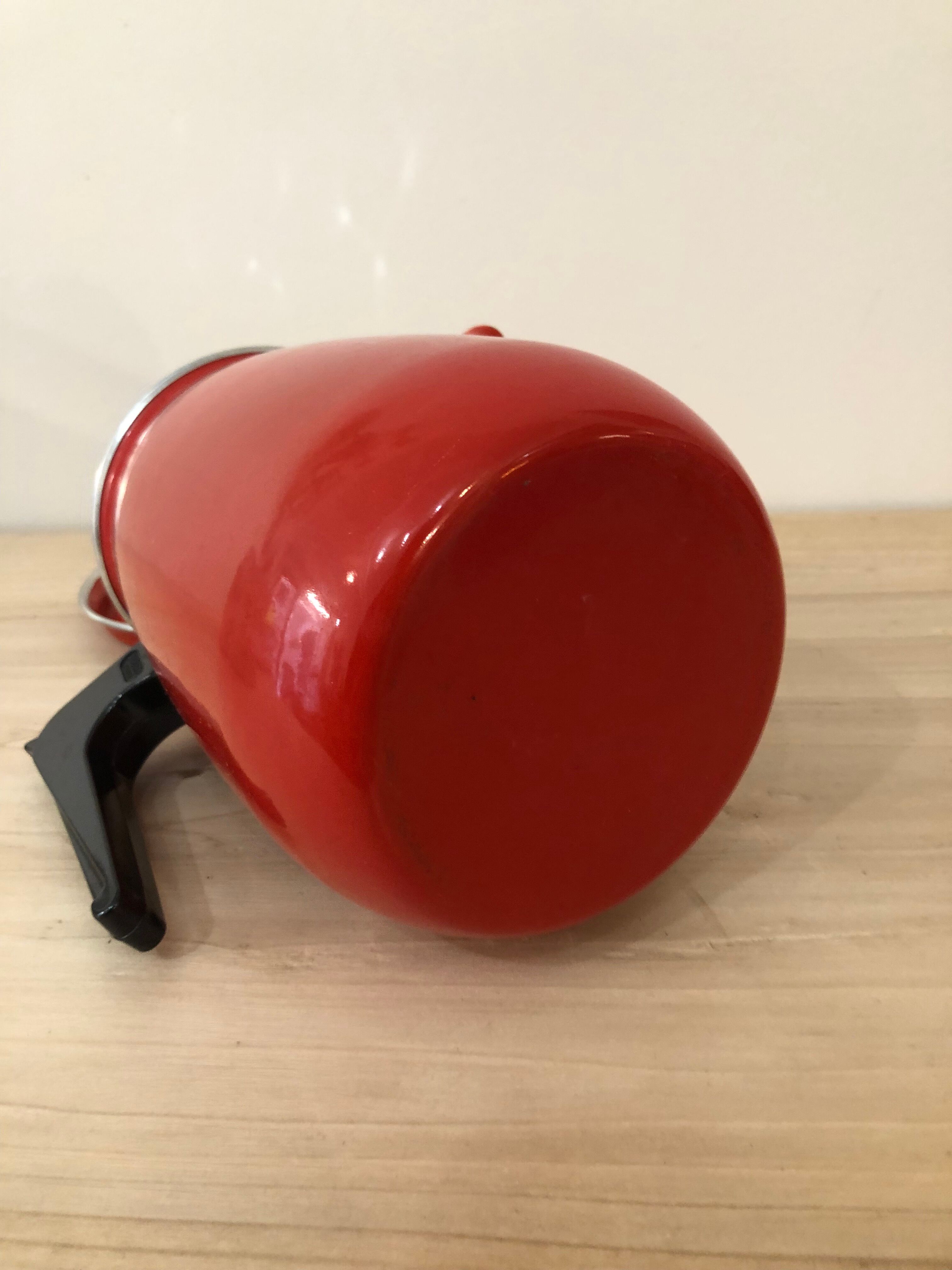 Red enamel coffee maker with filter