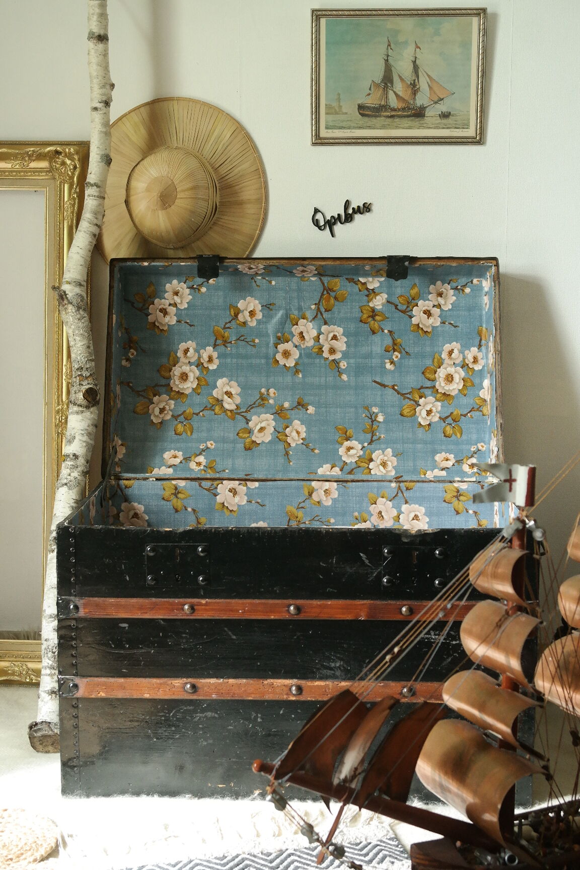 Domed travel trunk old wood