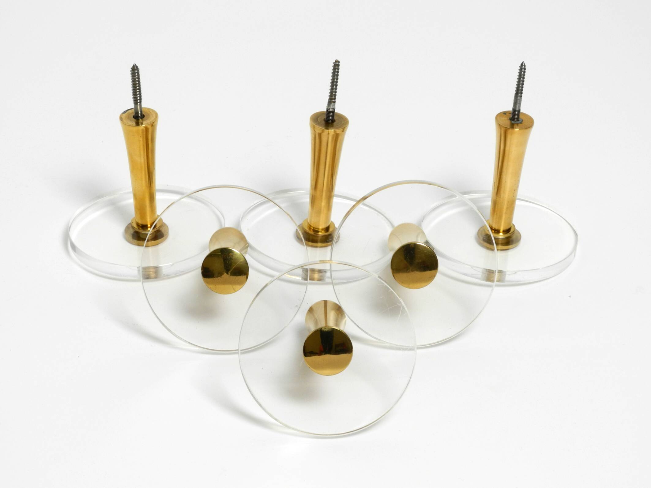 70s set of 6 coat hooks made of brass and plexiglass Vereinigte Werkstätten