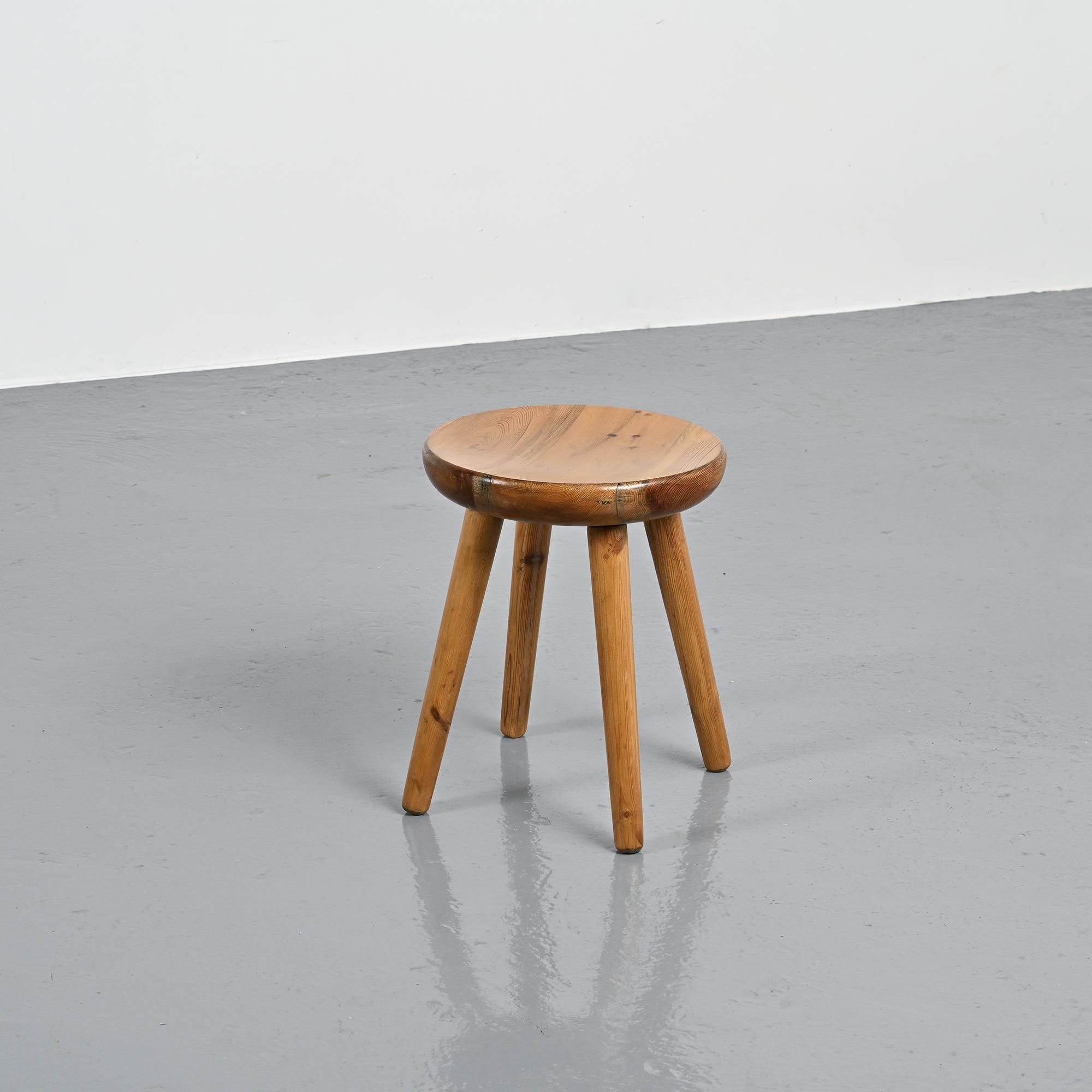 Pine stool by René Martin, France, circa 1965