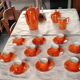 Iridescent orange porcelain coffee set from the 50s-60s with black edging