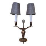 Lampe candélabre 2 feux en laiton doré et ciselé
