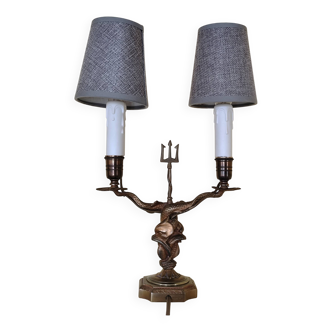 2-light candelabra lamp in chiseled gilded brass - Chandelier with 2 arms