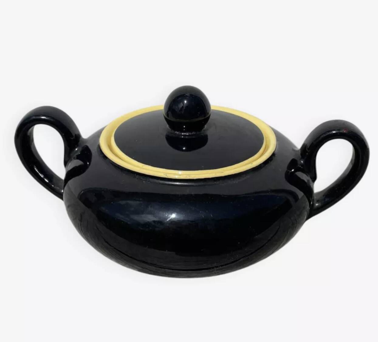 Sucrier bonbonnière céramique noir et jaune villeroy et boch Biarritz