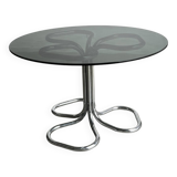 Vintage Italian table in smoked glass and chrome attributed to Giotto Stoppino – 70s design