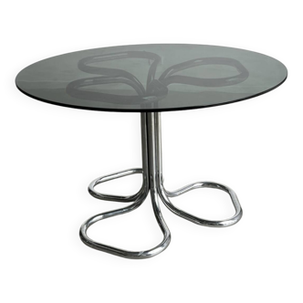 Vintage Italian table in smoked glass and chrome attributed to Giotto Stoppino – 70s design