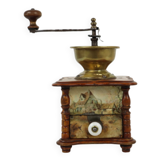 Antique Zassenhaus Coffee Mill Painted with Village Scenes Germany 1920