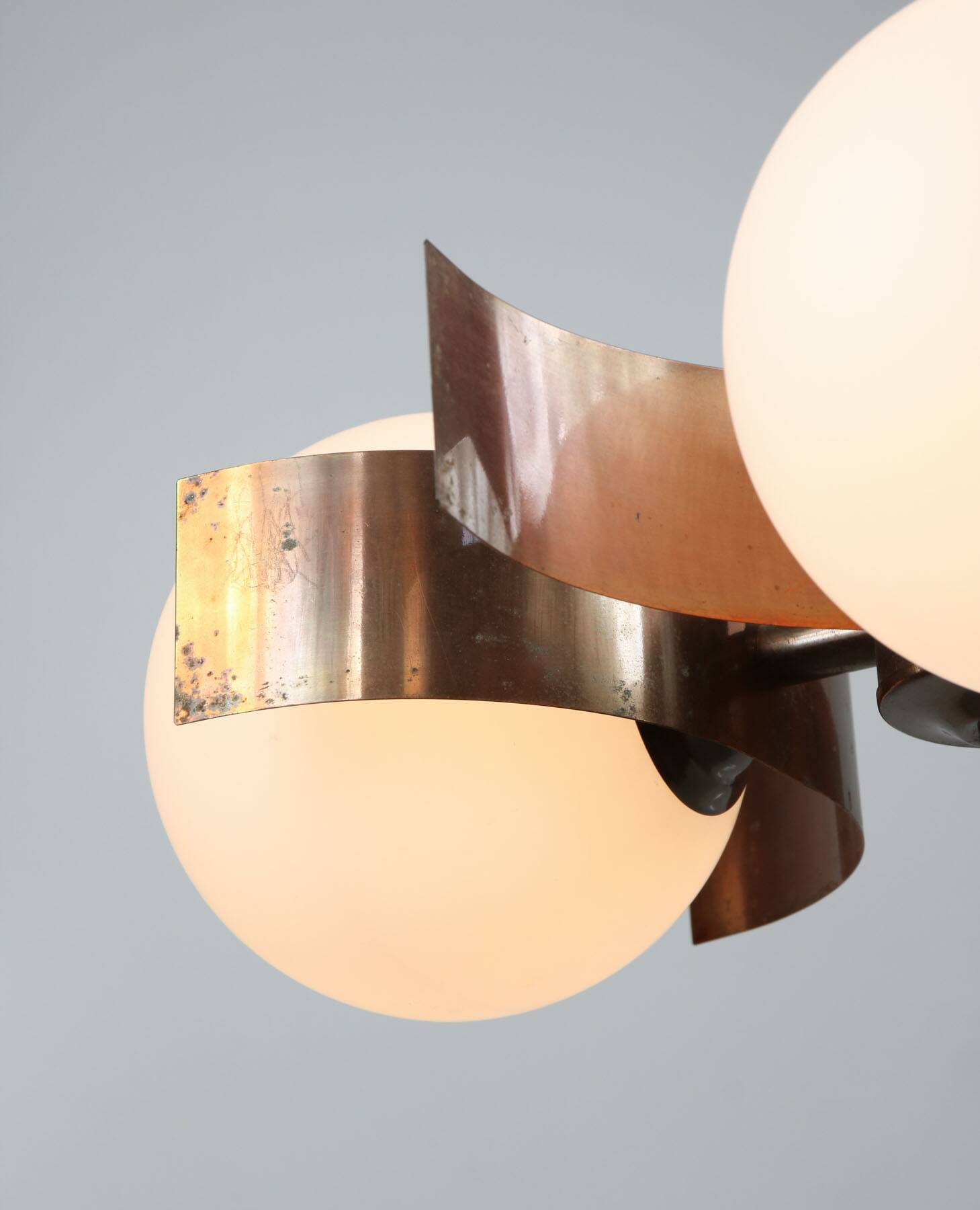 Vintage Italian Copper & Opaline Glass Chandelier