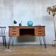 Bureau scandinave en teck avec piétement eiffel métal noir  1950 1960