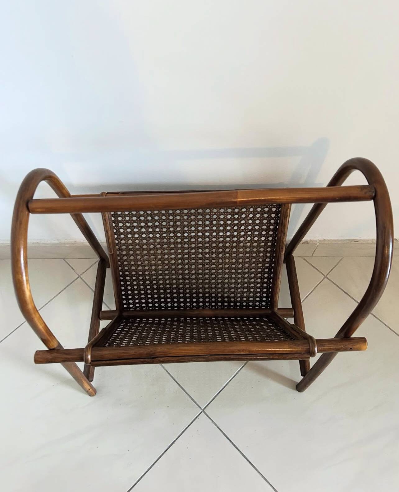 Rattan and cane magazine rack