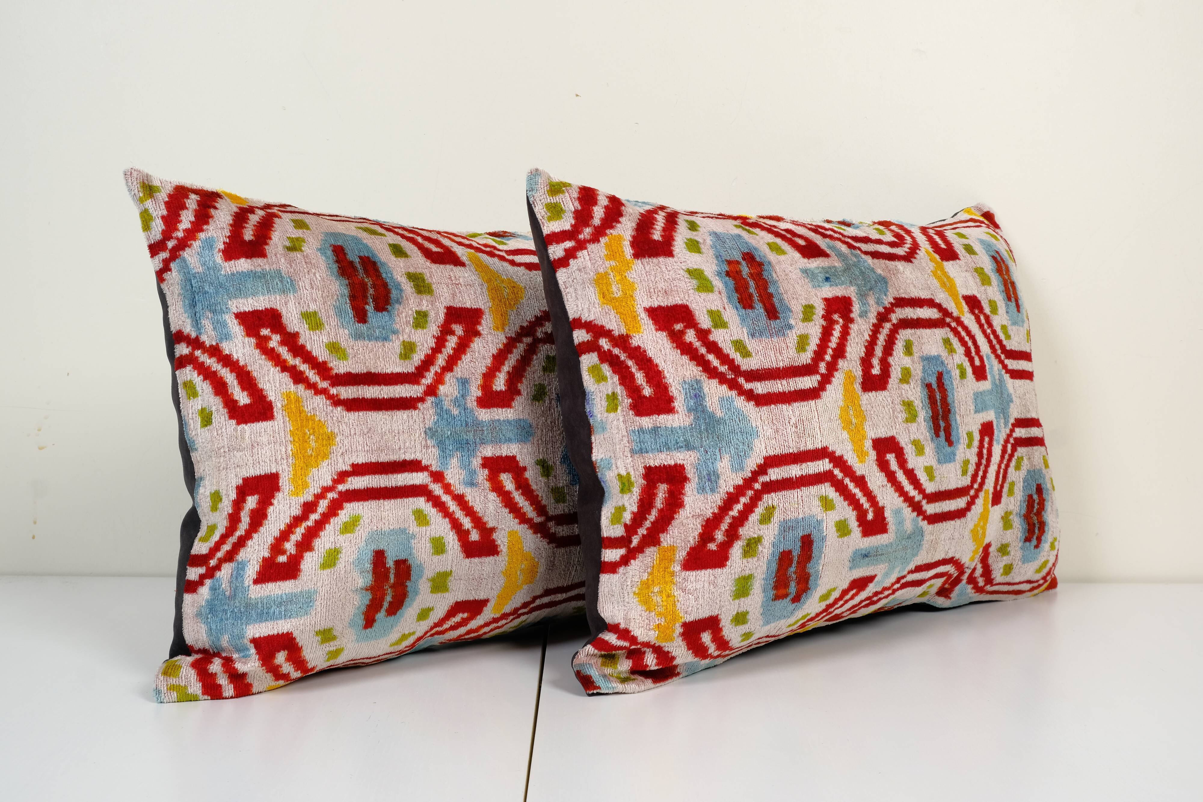 Set of two silk ikat velvet pillows