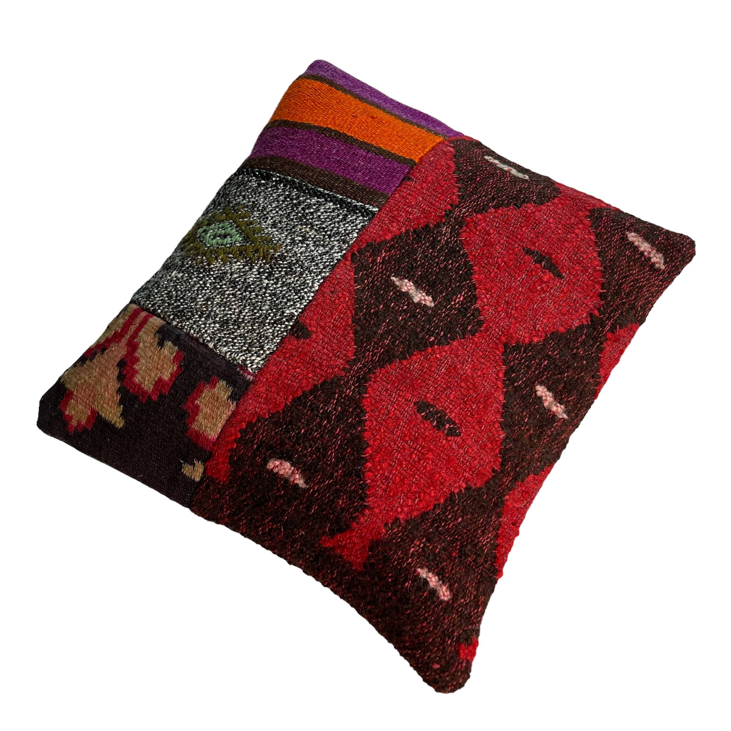 Vintage turkish kilim patchwork cushion cover , 40 x 40 cm