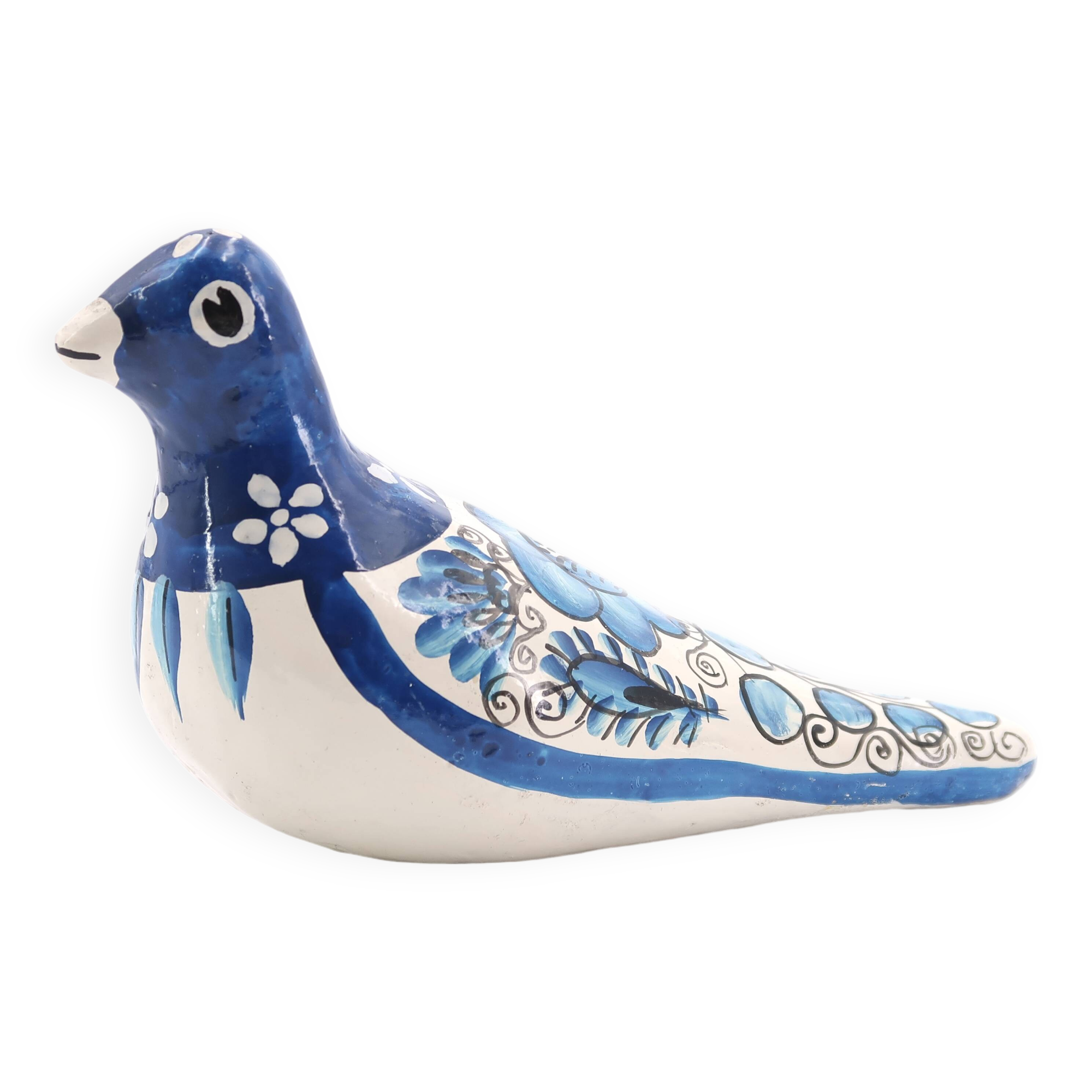Blue and white folk bird from Mexico, 1970s