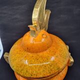 Gérard Crociani soup tureen in orange zoomorphic ceramic French gilded with fine gold Vallauris