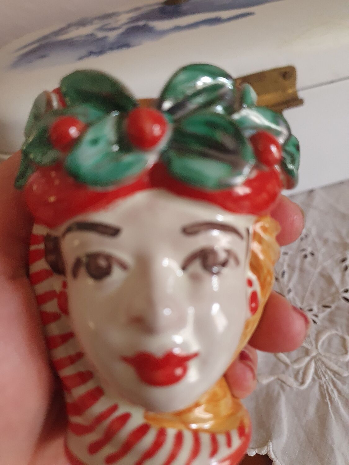 Set of 2 Sicilian vases ceramic heads of caltagirone
