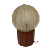 Lampe Art déco boule verre grvé, socle bois, 1930/40