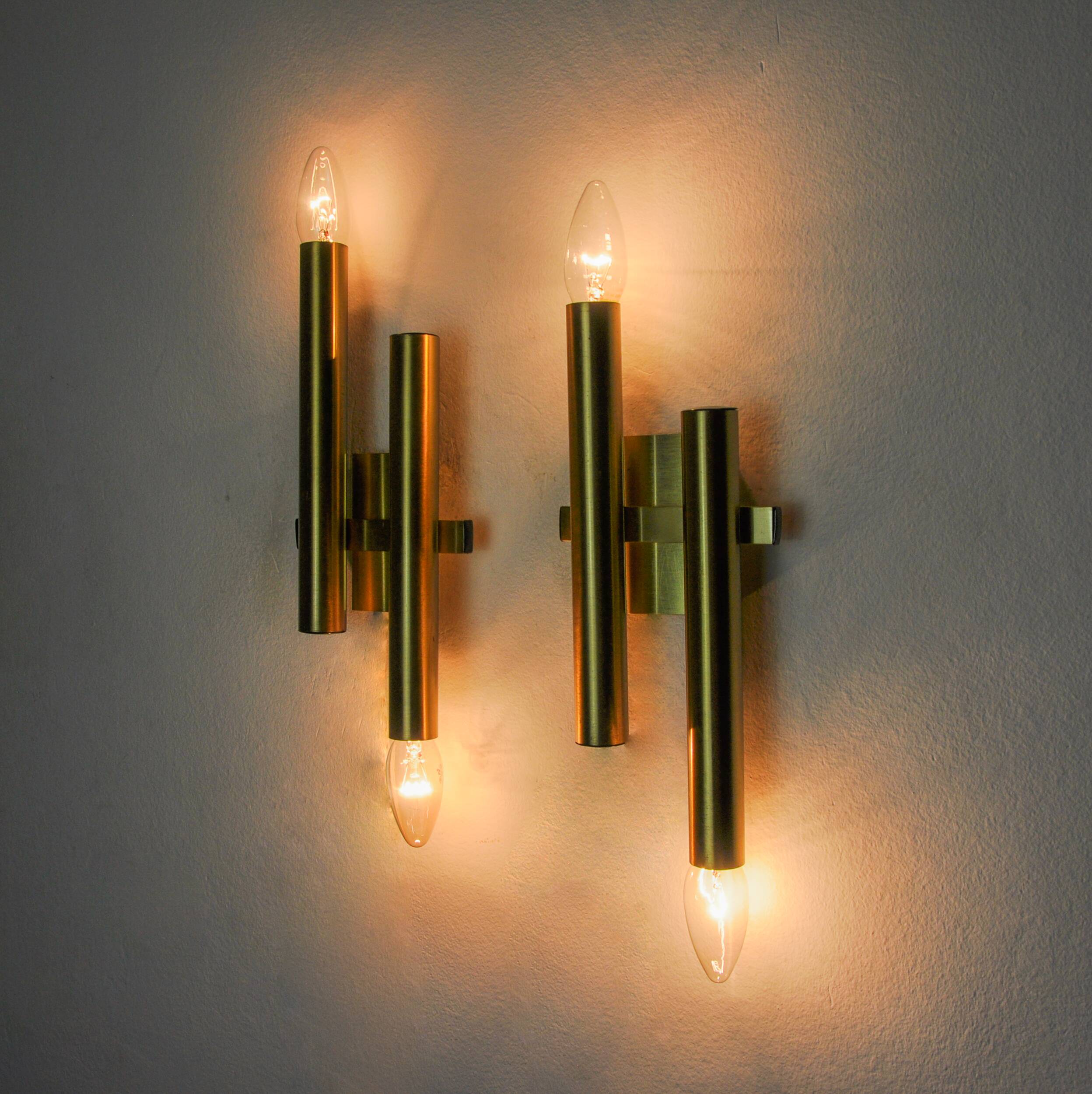 Pair of tubular wall lights from Sciolari, Italy, 1970